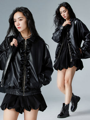 MUKTANK × CUUDICLAB Leather Jacket with Flounce Edges