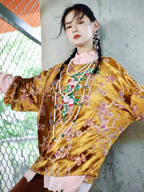 MUKZIN Velvet "Linglongzi"Printed Chinese Style Coat