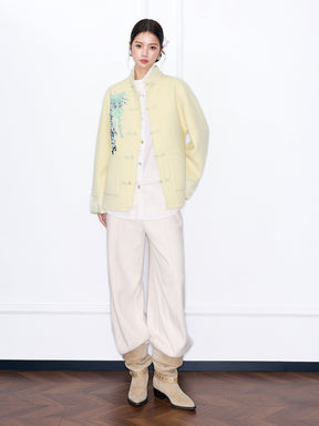 MUKZIN¡°Capsule Collection¡±Chinese Style Tang Suit Jacket, Embroidered Frog Button Wool Blend Coat for Women