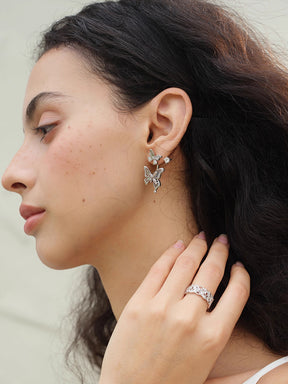 MUKTANK×SUN HUNTER “Emergence”Narrow Band Full-Circle Lace Butterfly Ring