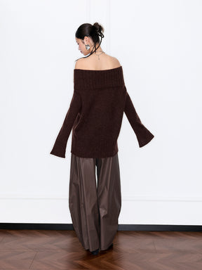 MUKZIN“Capsule Collection”Off-the-shoulder Feather Decor Loose Sweater