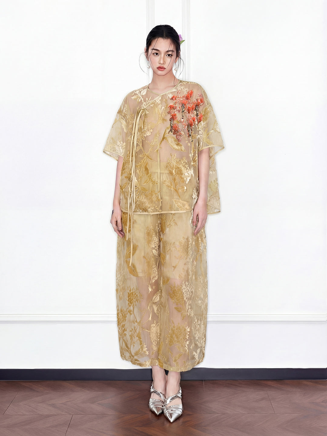 MUKZIN "Capsule Collection" New Chinese Style Embroidered Mulberry Silk Organza Pant Set