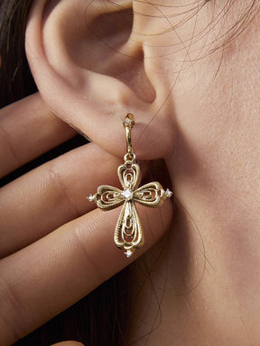 MUKTANK×SUN HUNTER Lace cross earrings