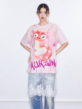 MUKZIN  Spring Prelude"Good Luck with the Snake" Silhouette T-shirt with Pink Snake Prints