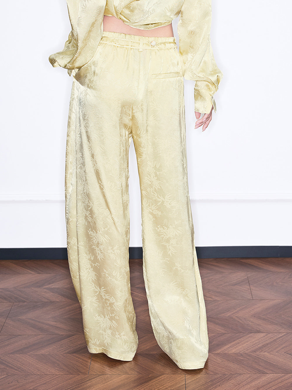 MUKZIN“Realm of Ethereal Mist”High-Waisted Flowy Wide-Leg Pants with Jacquard Pattern