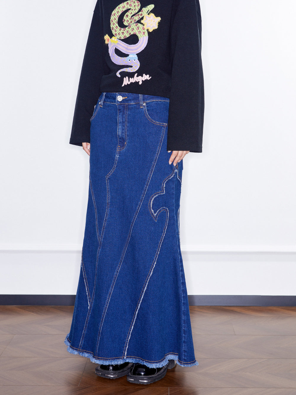 MUKZIN  Linglong  "Fengqi" Washed Denim Skirt