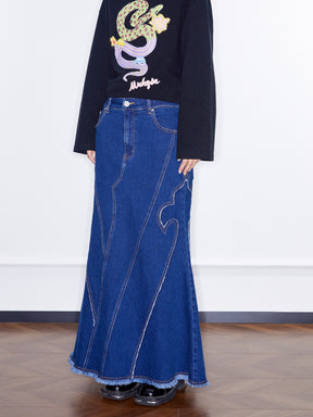 MUKZIN  Linglong  "Fengqi" Washed Denim Skirt