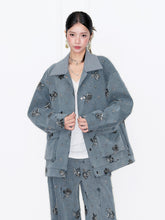 MUKZIN“Capsule Collection”Gray Rhinestone Embellished Oversized Casual Collar Heavy-Duty Jacket