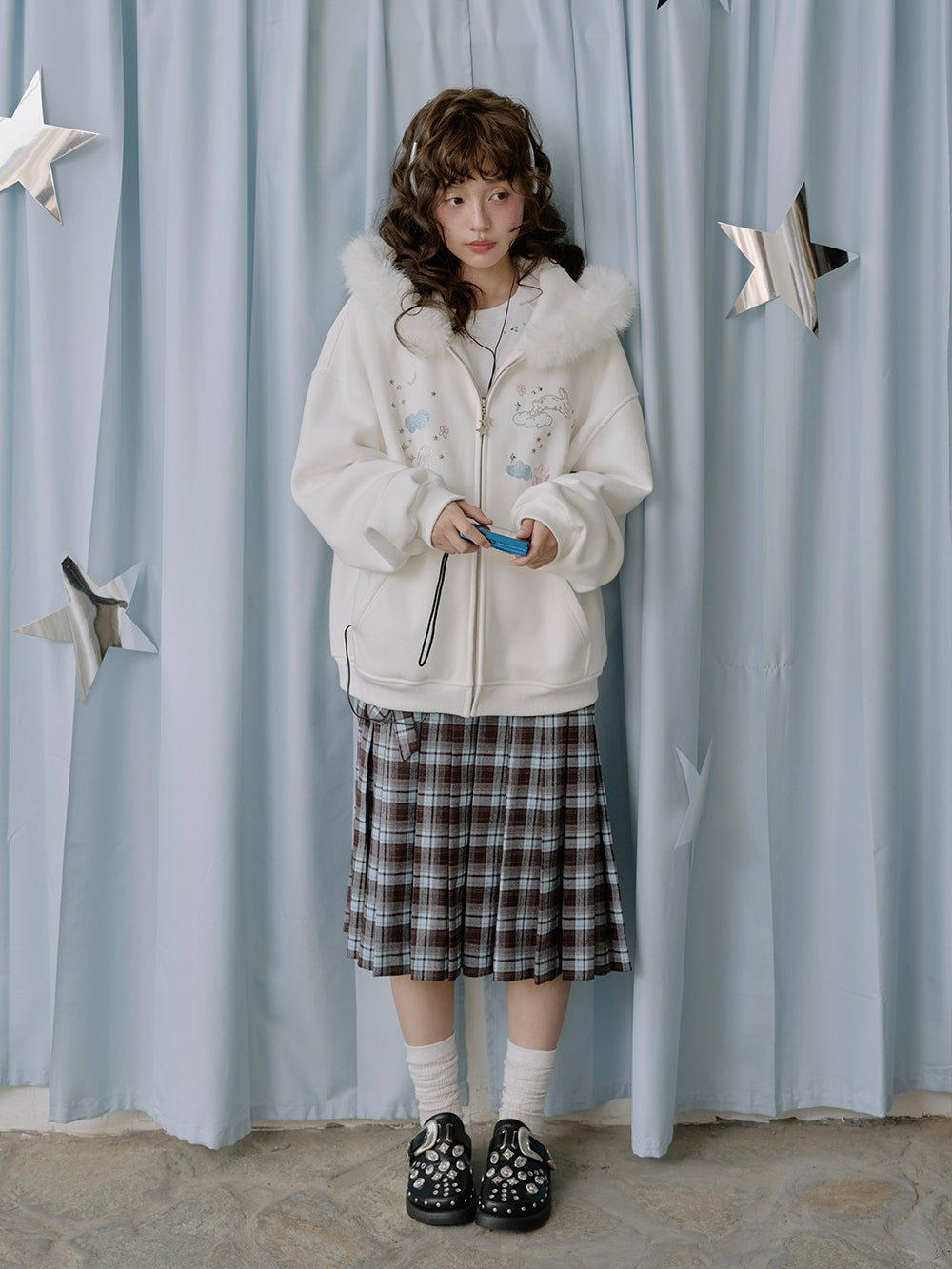 MUKTANK×LOUMUTAKU Angel Rabbit Terry Cloth Cardigan Sweatshirt