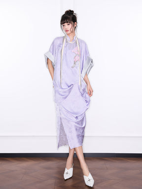 Mukzin "Ode To The New Summer"New Chinese-Style Improved Stand-Up Collar Split Purple Dress