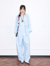 MUKZIN“Realm of Ethereal Mist”Light blue hollow-out wide-leg pants