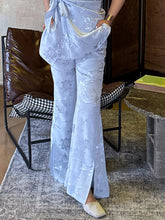 MUKZIN“Capsule Collection”Light Blue Chinese - style Frog Button Floral Embroidered Wide - Leg Pants