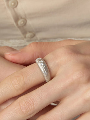 MUKTANK×SUN HUNTER Brushed Diamond-Studded Ring - S925 Silver
