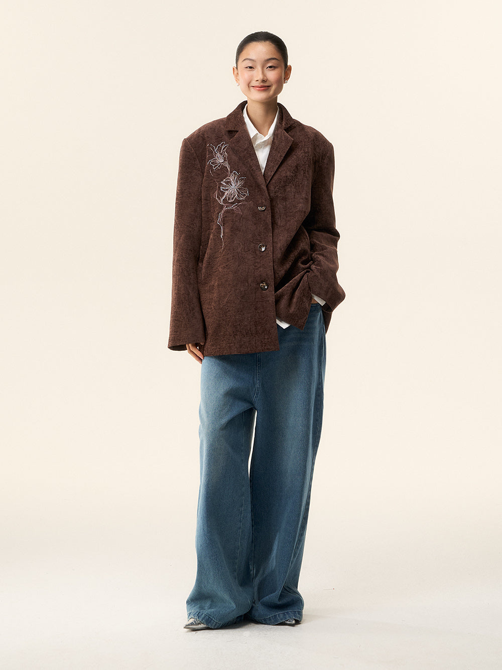 MUKTANK×LOUMUTAKU Embroidered Jacquard Velvet Blazer