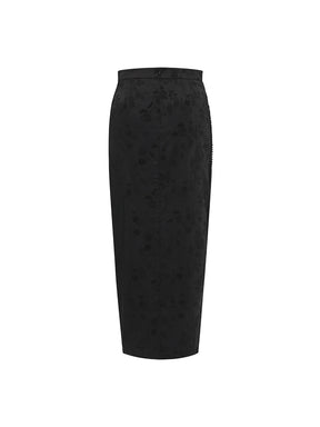 MUKZIN Black Slit Pleated Slim Skirt