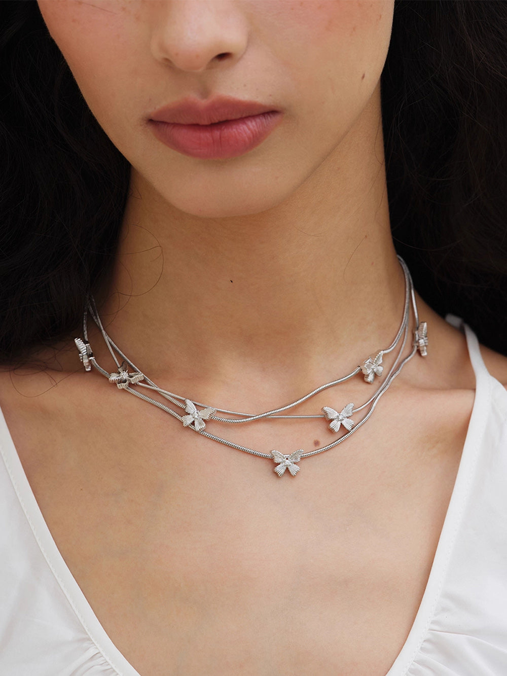MUKTANK×SUN HUNTER “Emergence”Three-Layer Lace Butterfly Necklace