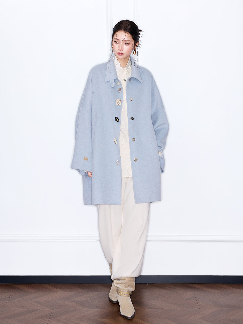 MUKZIN“The Sequence of Deer's Call”Oversized Light Blue Wool Blend Coat