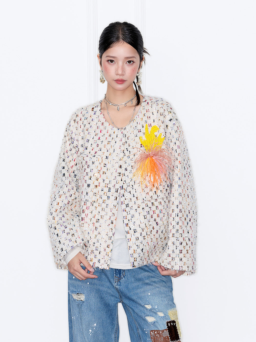 MUKZIN“Capsule Collection”Loose-Fit Tweed Boucle Jacket
