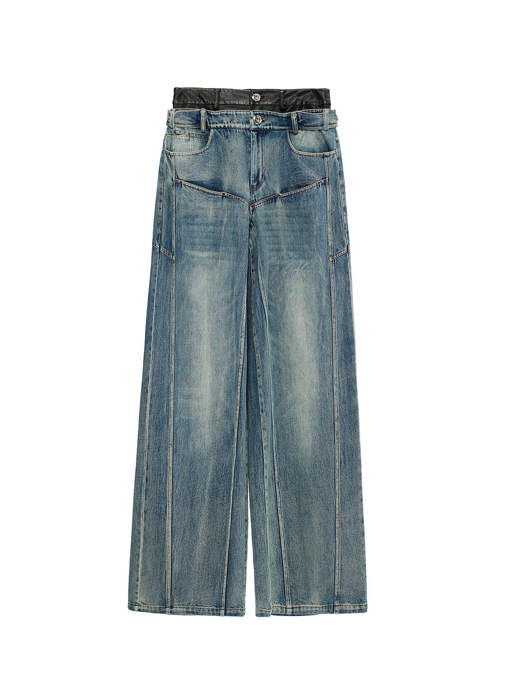 MUKTANK×MODULER Leather-Paneled Heavy-Duty Oversized Jeans