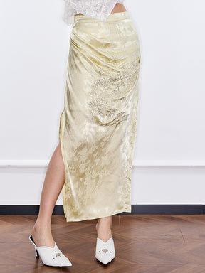 Mukzin "Ode To The New Summer"Light Yellow Elegant Split Pencil Skirt
