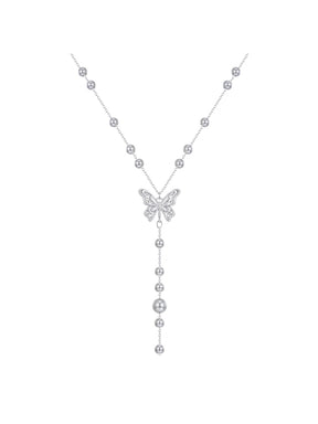 MUKTANK×SUN HUNTER “Emergence”Baby's - Breath Lace Butterfly Y - shaped Necklace
