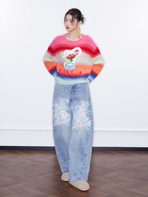 MUKZIN Spring Prelude"Flower Snake Brings Blessings" Short Rainbow Color-blocking Sweater