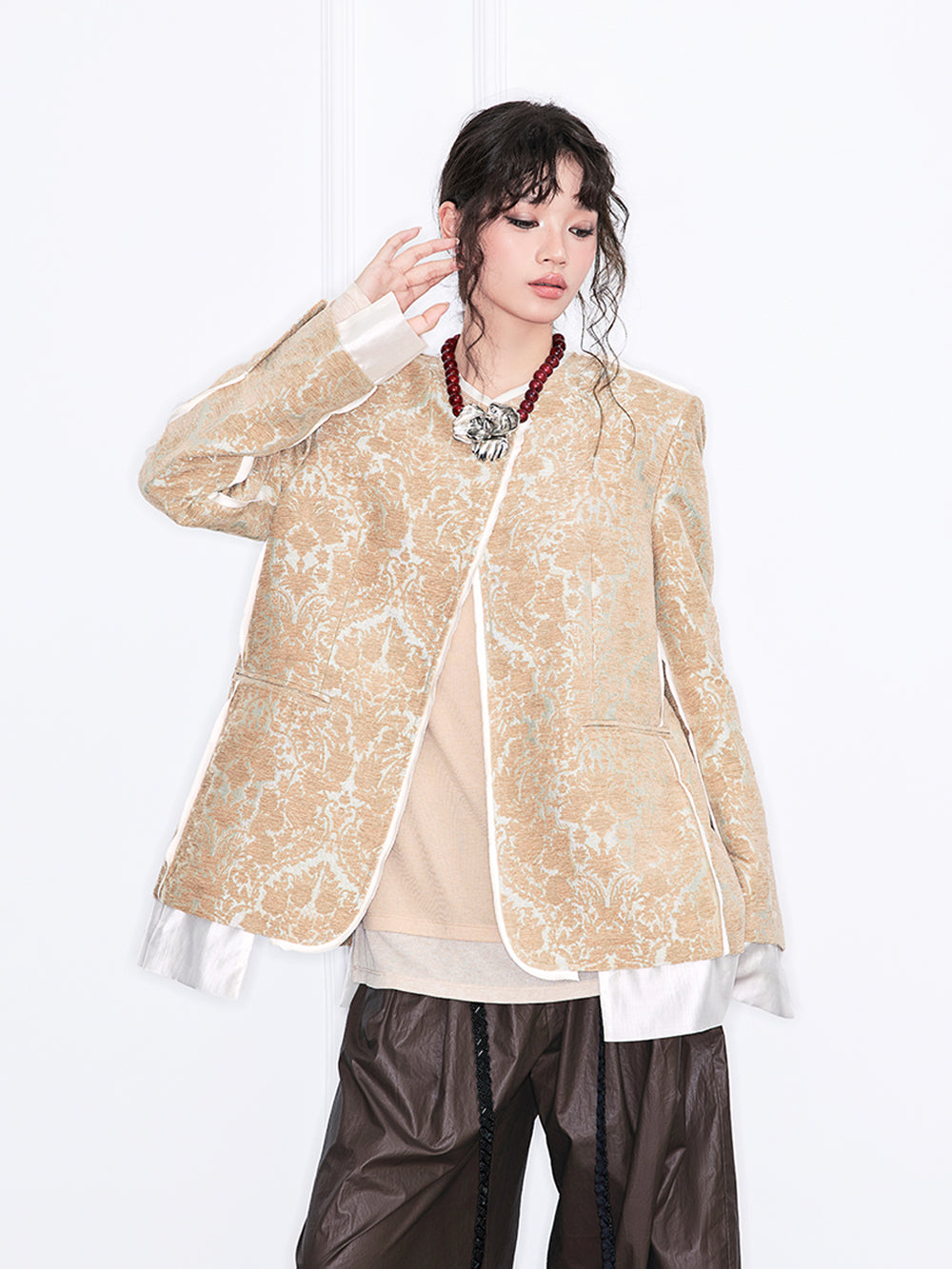 MUKZIN“Realm of Ethereal Mist”Women's Vintage Jacquard Baroque Contrast Blazer