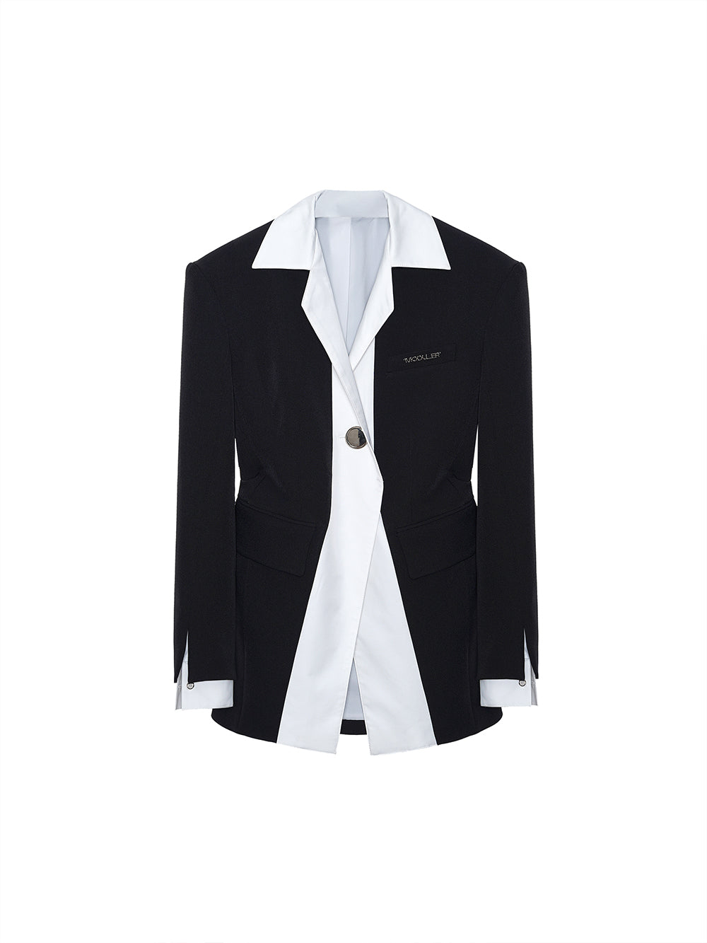 MUKTANK×MODULER Shirt Patchwork Faux Two-Piece Black and White Blazer