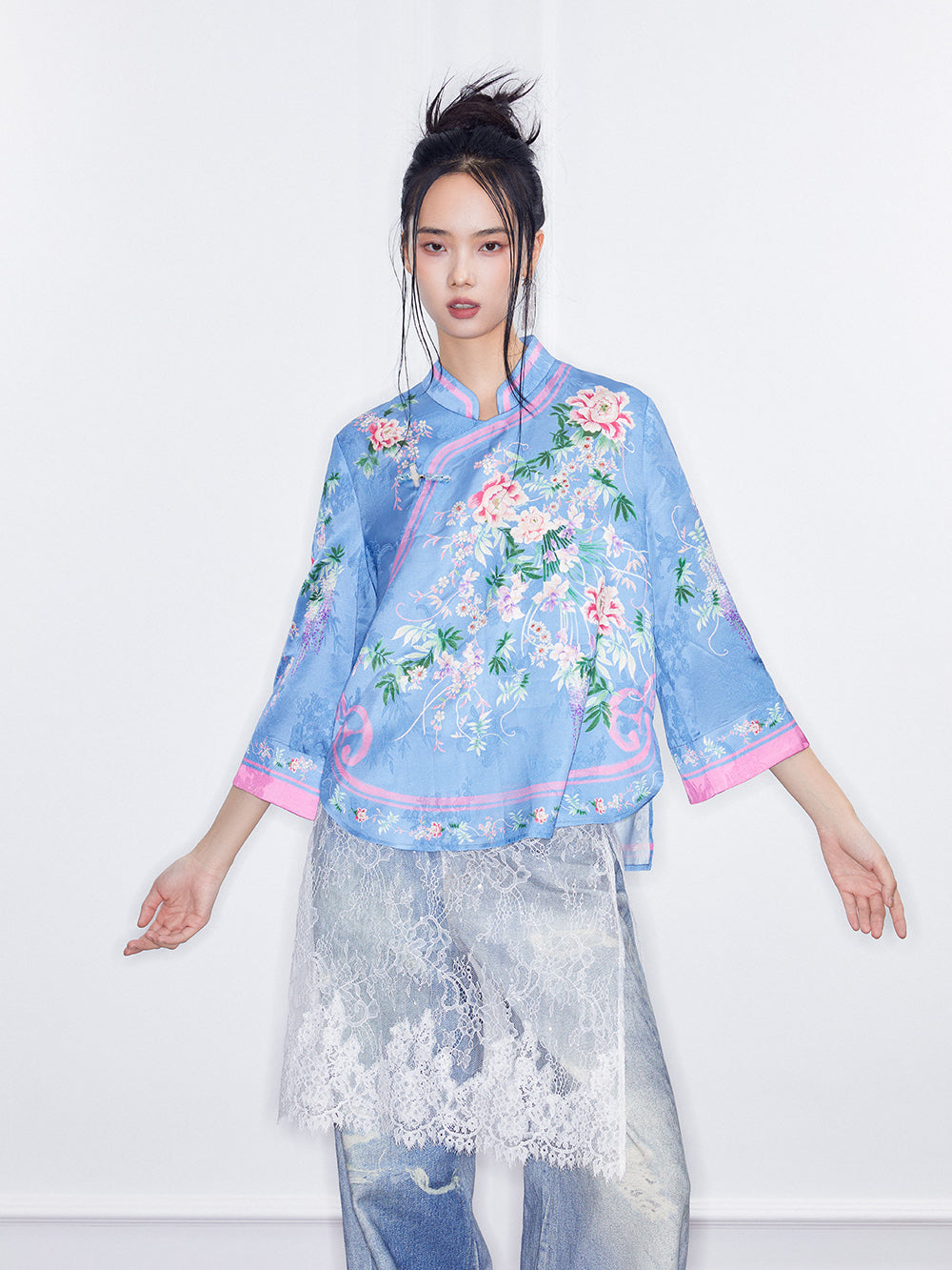 MUKZIN  SpringPrelude"Huaxin" Chinese Style Satin Small Tangzhuang Shirt