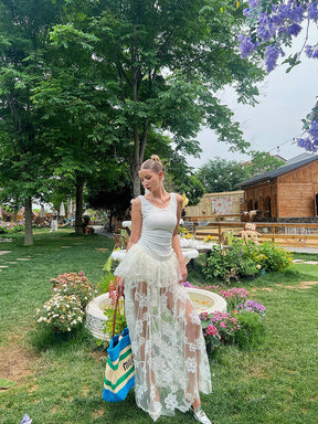 MUKTANK×Jqwention White lace dress