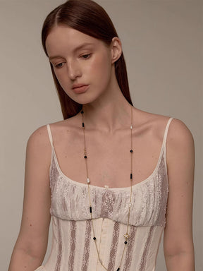 MUKTANK×SUN HUNTER Long Chain with Iris Design, Agate and Pearls