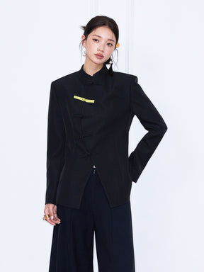 MUKZIN¡°Capsule Collection¡±Chinese Style Mandarin Collar Frog Button Asymmetrical Blazer