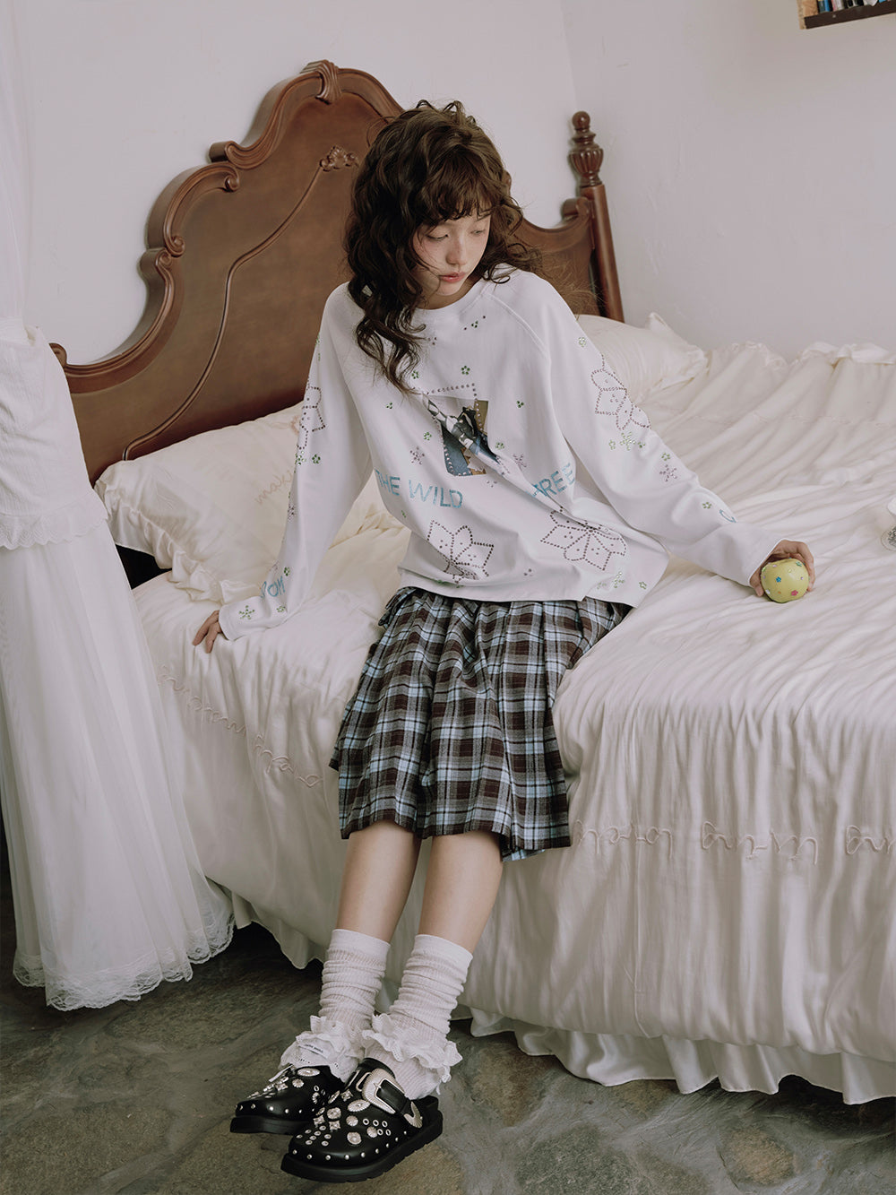 MUKTANK×LOUMUTAKU Cattle and Horse Printed Rhinestone Long-Sleeve T-Shirt