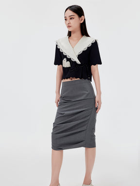 MUKZIN Gray Pleated Midi Skirt