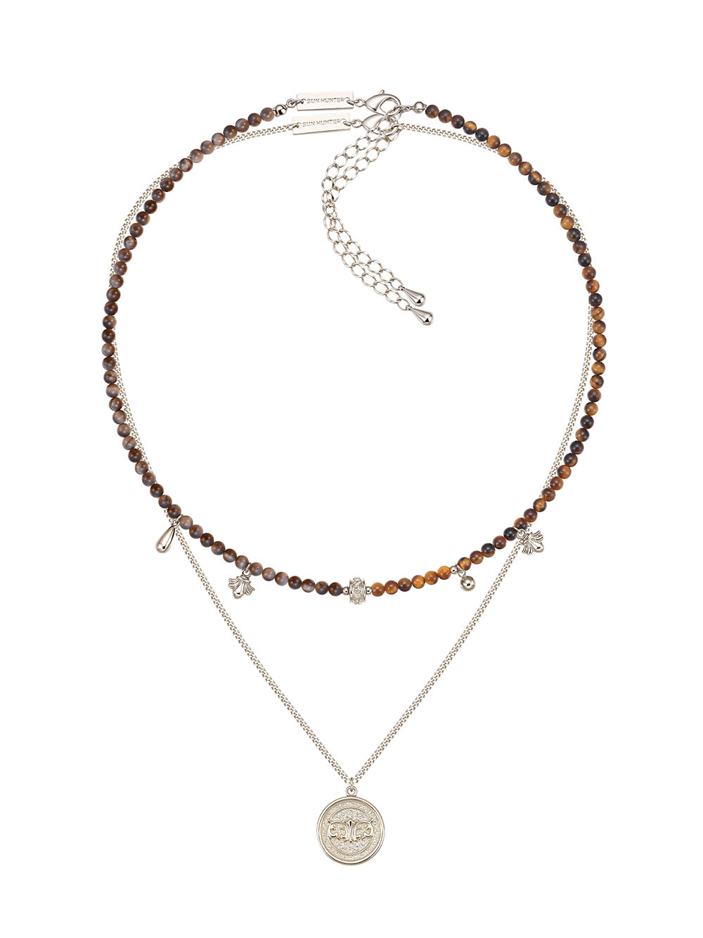 MUKTANK×SUN HUNTER Coin Tiger Eye Double Layer Necklace