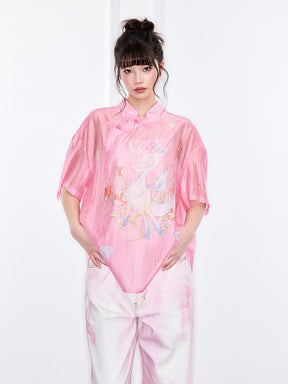 Mukzin "Ode To The New Summer" New Chinese-Style Shirt With Frog Buttons At The Collar And Printed Patterns
