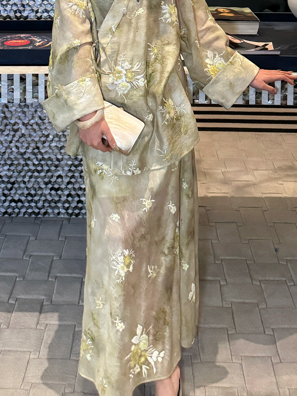 MUKZIN“Capsule Collection”New Chinese-style green slimming midi skirt