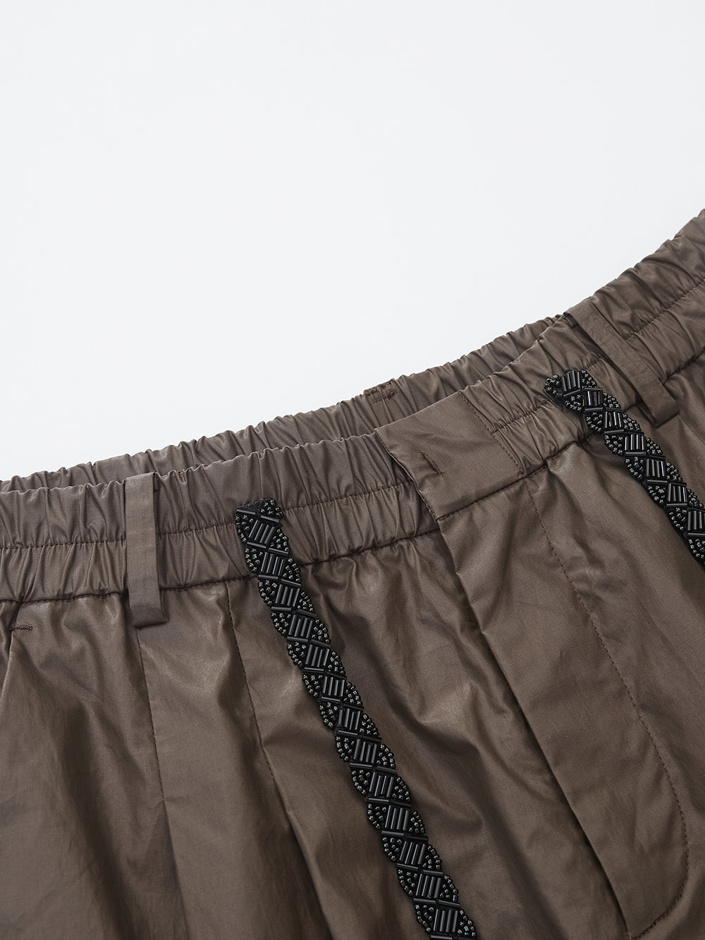 MUKZIN“Realm of Ethereal Mist”Dark Mocha Drawstring Waist Wide-Leg Pants