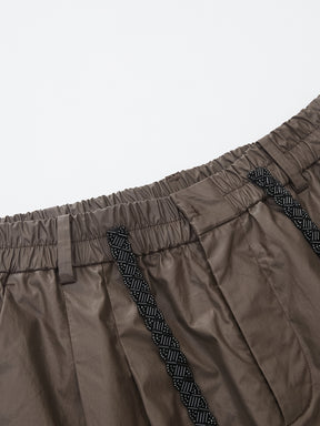 MUKZIN“Realm of Ethereal Mist”Dark Mocha Drawstring Waist Wide-Leg Pants