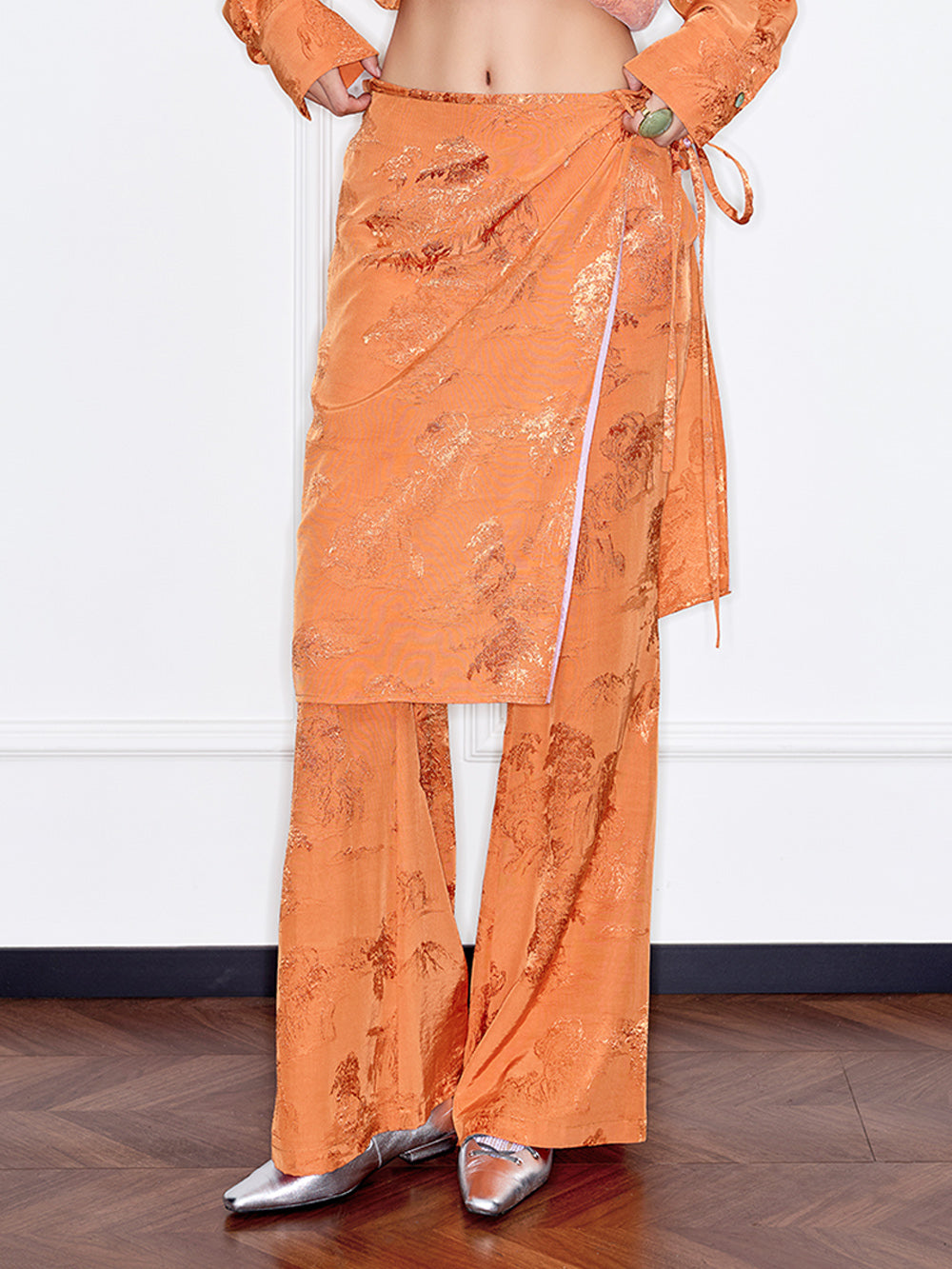 MUKZIN“Capsule Collection”Caramel /Light Blue Jacquard Fake Two-Piece Wide-Leg Pants