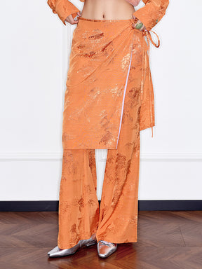 MUKZIN“Capsule Collection”Caramel /Light Blue Jacquard Fake Two-Piece Wide-Leg Pants