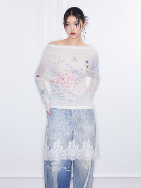 MUKZIN  SpringPrelude“A Dream in the Curtain”Lace Patchwork Wide-leg Jeans