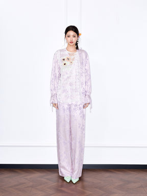 MUKZIN Designer New Chinese Style Jacquard Lace Long Sleeve Mulberry Silk Suit Pants