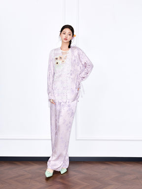 MUKZIN Designer New Chinese Style Jacquard Lace Long Sleeve Mulberry Silk Suit Shirt