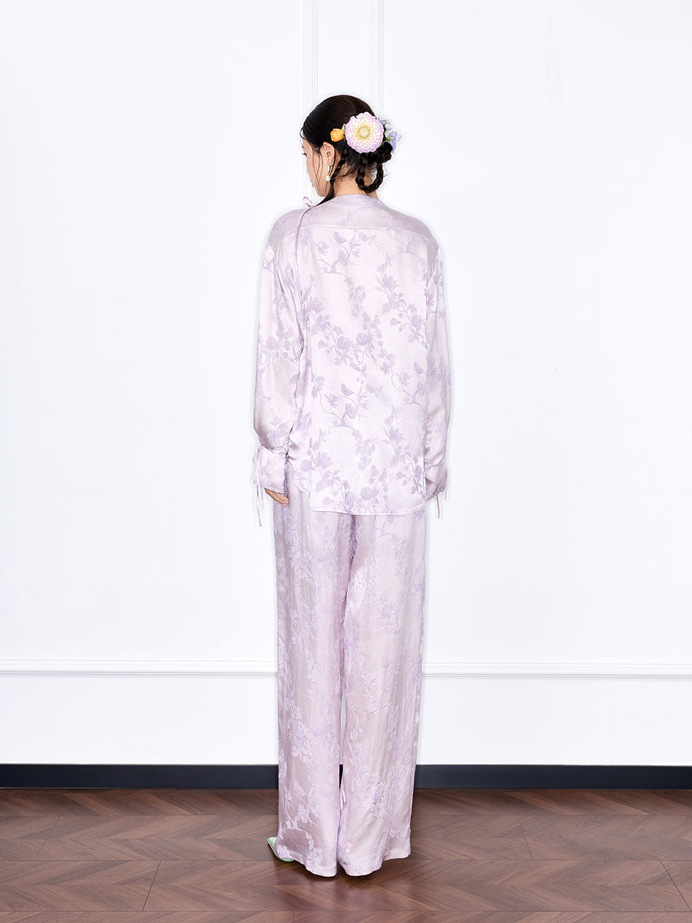 MUKZIN Designer New Chinese Style Jacquard Lace Long Sleeve Mulberry Silk Suit Shirt