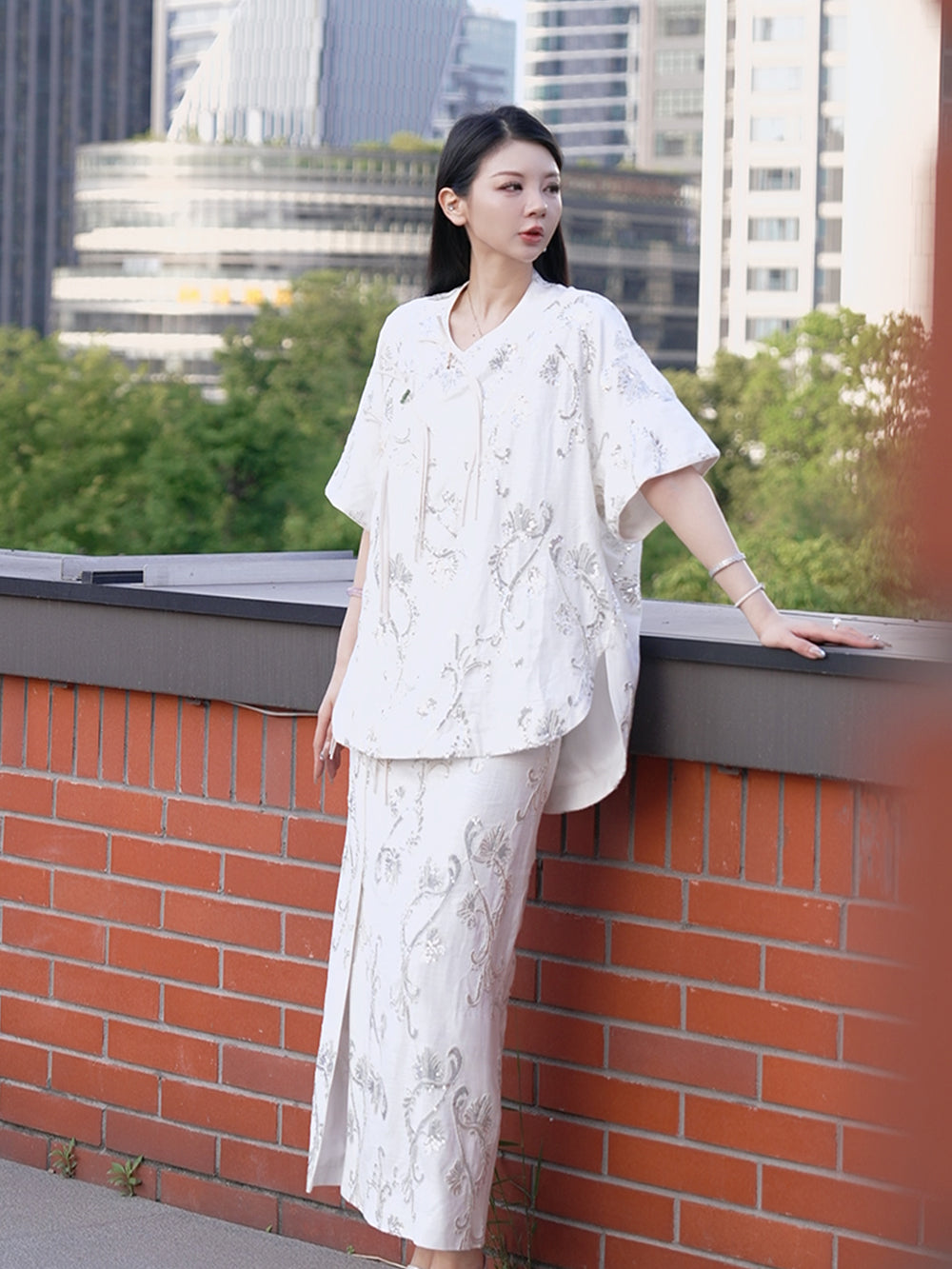 MUKZIN "Ode to the New Summer" Handmade Sequin Chinese-style Midi Skirt