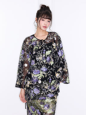 Mukzin“Capsule Collection”Neo - Chinese Style Purple "Ninefold Purple" Sequin Top