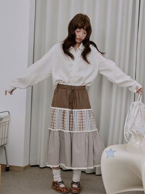 MUKTANK×LOUMUTAKU Three-Color Plaid Tiered Skirt