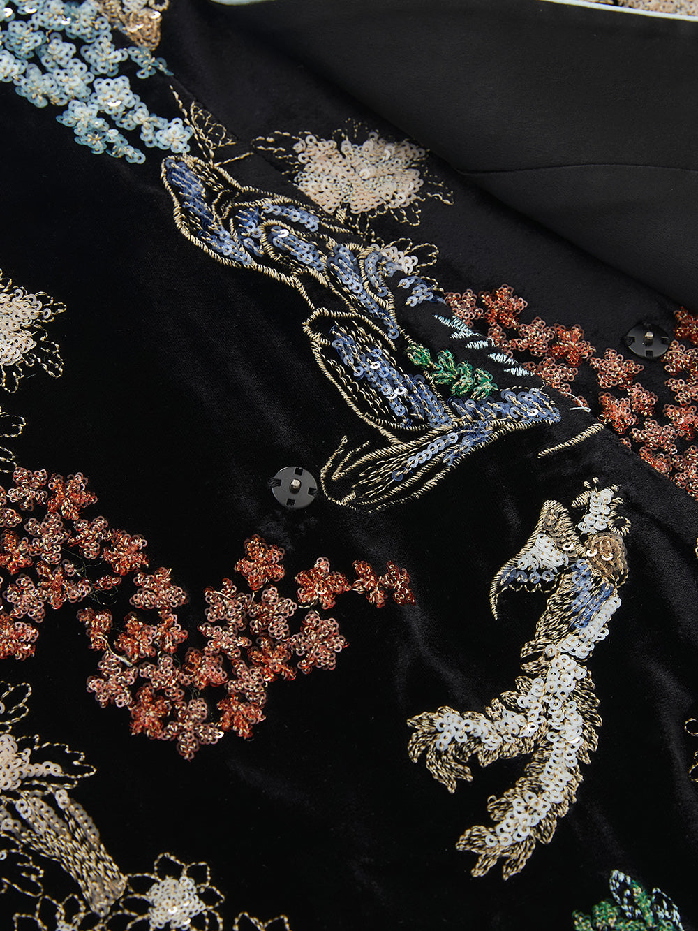 MUKZIN“Capsule Collection”"New Chinese Style Heavy Embroidery Velvet Padded Jacket with Feather Cuffs