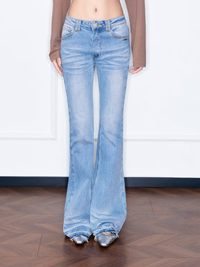 MUKZIN“Night Ballad of Chang'an”Women's Floral Lace Overlay Flare Jeans Beaded High Waist Denim Pants